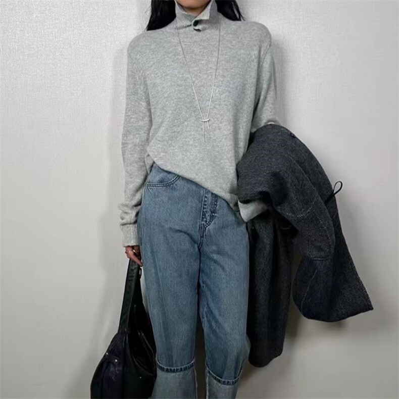 2025年秋季新款纯色立领针织套头上衣时尚百搭，女装针织衫/毛衣，旭驰羊绒