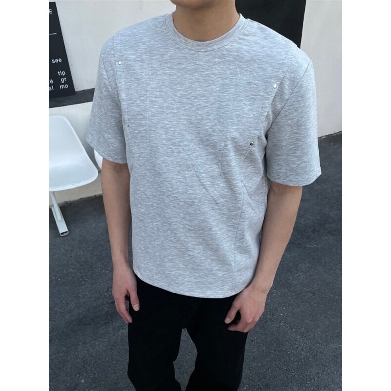 现货~铆钉解构褶皱设计感短袖T恤重磅半袖上衣DX079P40,男装T恤,星座908