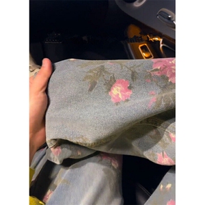 玫瑰提花牛仔裤男春秋设计感花卉印花裤子直筒微喇裤 NK66图片