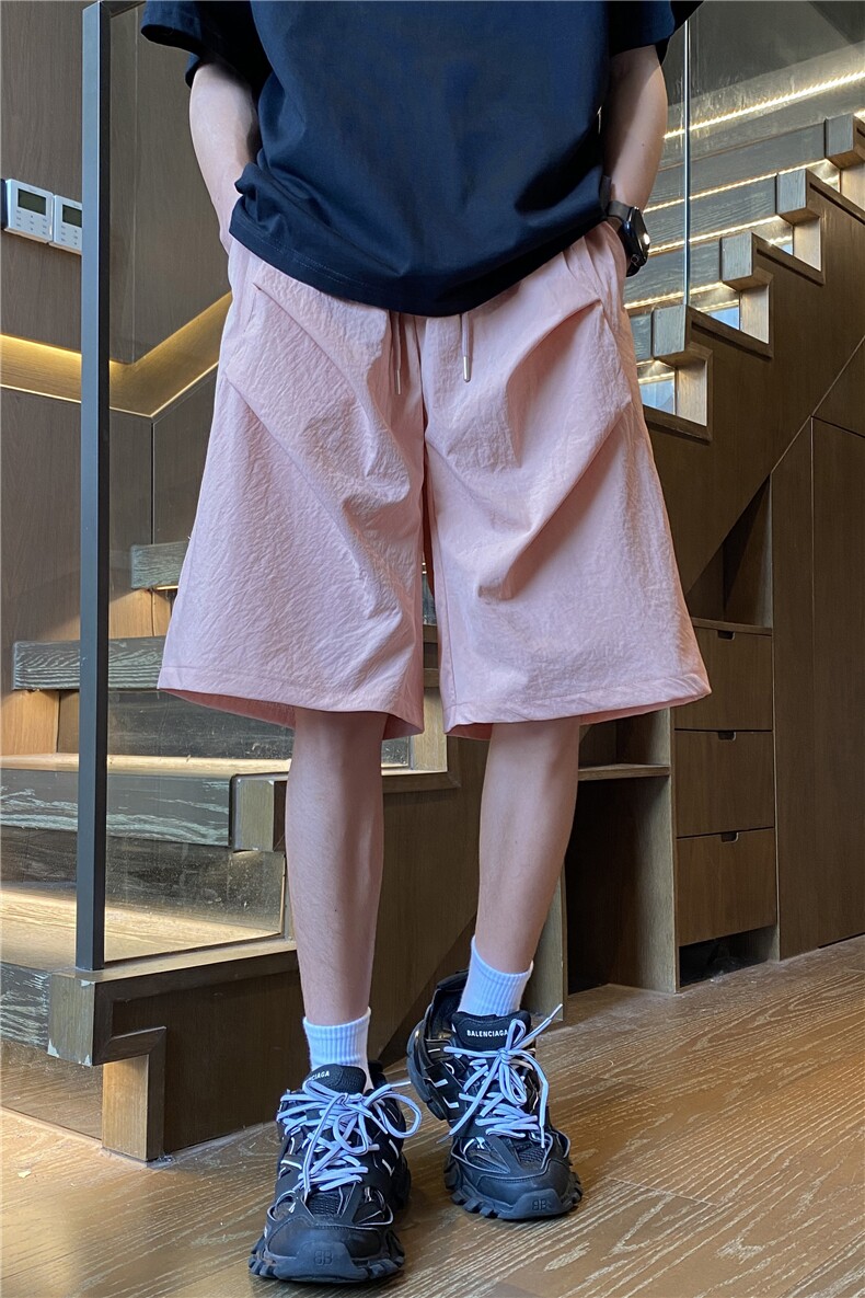 抖音品质夏季新款潮流双褶冰丝宽松五分裤B315-K24139-特p23控48,男装牛仔裤,电商B315