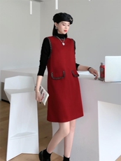 秋冬毛呢背心裙两件套，女装背心吊带，蕃米莉