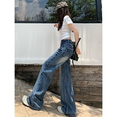 【网图现货】美式高街潮流宽松微喇牛仔长裤女K1910/P45，女装牛仔裤，星座205-3