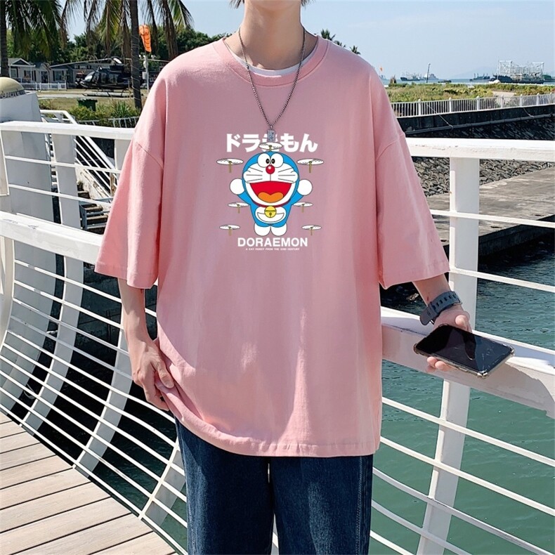 T3464P25男港风T恤落肩款宽松T恤克莱因蓝T圆领日系卡通印花T恤,男装T恤,星座510A-1