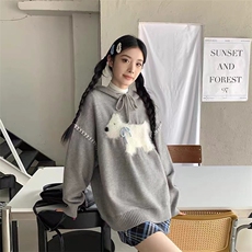 MM117-P65灰色小狗连帽套头针织毛衣女冬季加厚秋冬内搭外套，男装针织衫/毛衣，星座617A-2