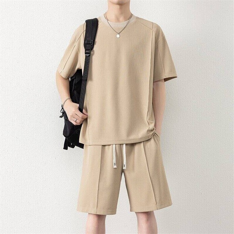 纯色二开TZ25309-特P55短袖T恤男夏季新休闲运动套装男青少年一套,男装T恤,电商D310B