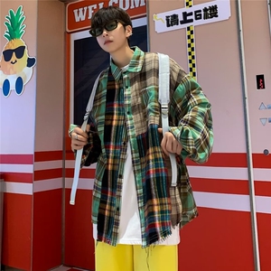 复古格子衬衫男女春秋款设计感小众衬衣外套宽松休闲长袖上衣图片