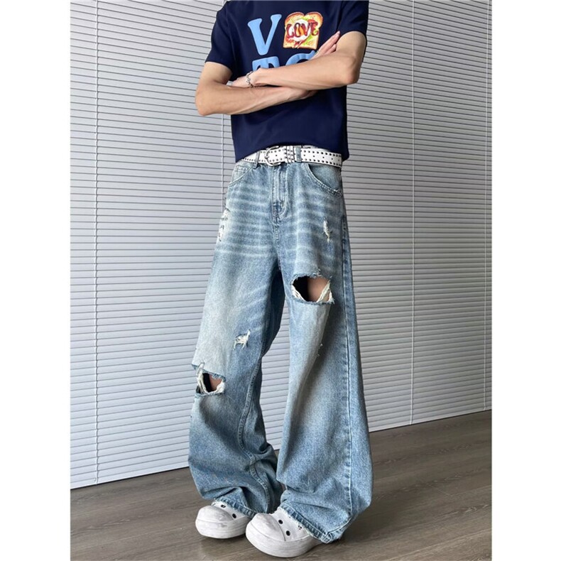 2025新款做旧水洗破洞牛仔裤男女阔腿拖地长裤破烂现货K8553-P47,男装牛仔裤,星座512-3