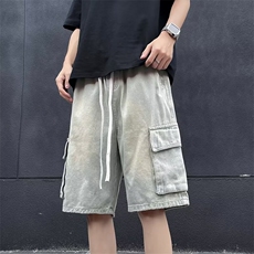 工装牛仔短裤男款宽松裤子休闲五分裤男士直筒中裤口袋包边D10，男装牛仔裤，星座1116A-1（原606A）