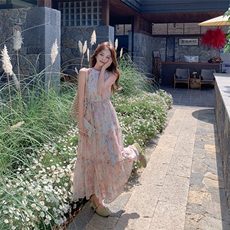 现货2026夏季印花减龄波西米亚度假风连衣裙182A8615P135K198，女装连衣裙，浙宝182A