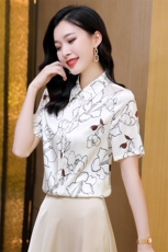大牌真丝衬衫女短袖印花杭州桑蚕丝上衣衬衣气质小衫半袖2025夏装，女装衬衫，阿舍尔精品