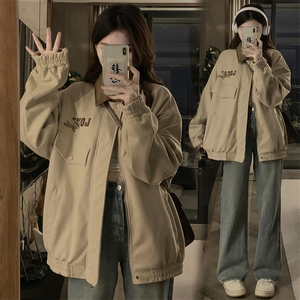 A325-P105 绣花棒球服外套复古街头宽松情侣拼接百搭夹克图片