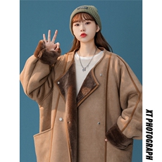 1中性风皮毛一体棉衣女高级感圆领机车棉衣男外套女8708P158控228，女装棉衣/棉服，星座226-2