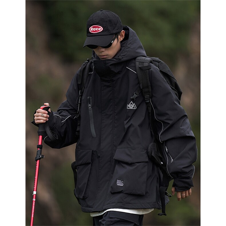 冬新防风防水拉链魔术贴滑雪服男反光条保暖工装夹克外套M69-P170,男装棉衣,电商A001