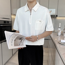 盗图口袋设计感华夫格阔版半截袖Polo衫PL38/P50特控78，男装Polo衫，电商A243