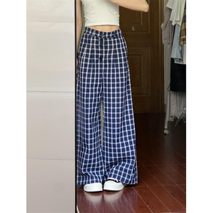 【有货】蓝色格子阔腿裤美式复古hiphop裤子宽松X814LL- 特P50图片