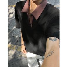 主推拼色翻领重磅POLO衫短袖T恤宽松短宽上衣男H1099特P33，男装Polo衫，电商A341