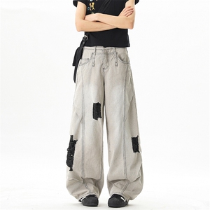 夏季破洞弯道牛仔裤水洗休闲裤长裤A014-DY25293-P60控88图片