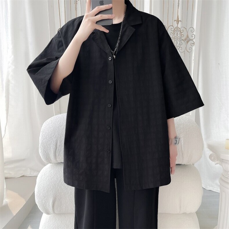 C5029/P40夏季新品西服领衬衫男个性肌理感格纹潮男宽松衬衣上衣,男装西服,电商A141