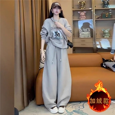 休闲时尚套装女秋冬新款洋气减龄圆领印花长袖卫衣阔腿长裤两件套，女装套装/套裙，2C310