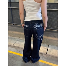 N56-P51美式覆古字母刺绣设计感牛仔裤男女宽松休闲百搭显瘦，男装牛仔裤，电商B323A
