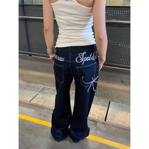N56-P51 美式覆古字母刺绣设计感牛仔裤男女宽松休闲百搭显瘦图片