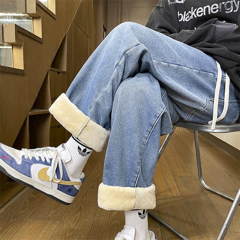 加绒加厚牛仔裤宽松直筒休闲裤KN12P40加绒P50，男装休闲裤，电商D325