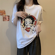 T0600-P25贝蒂女郎纯棉印花短袖卡通印花全棉T恤宽松版，男装T恤，星座617A-2