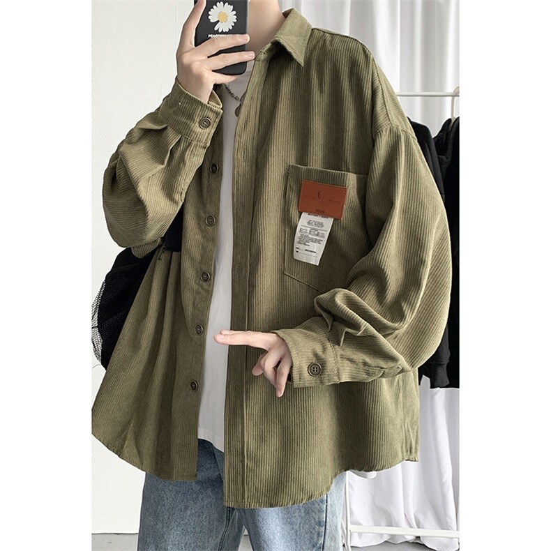 秋装港风宽松长袖衬衫日系复古灯芯绒夹克外套学生潮H215/P50,男装夹克,电商A221A