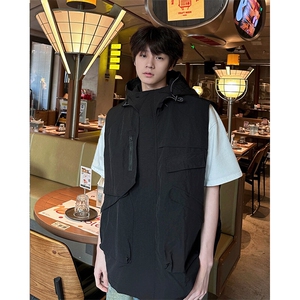 8XL-M 四季工装外套街头机能口袋连帽防水无袖马甲坎肩JK1316P78图片