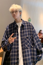衬衫男秋季新品港风宽松磨毛格子长袖设计衬衣CS530-P38，男装衬衫，星座214-3
