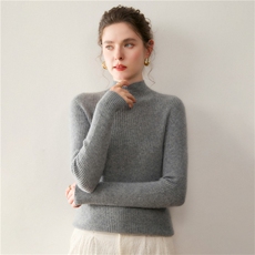 小清新简约风抽条半拉链半高领山羊绒衫针织衫女修身百搭毛衣，女装针织衫/毛衣，溪贝羊绒