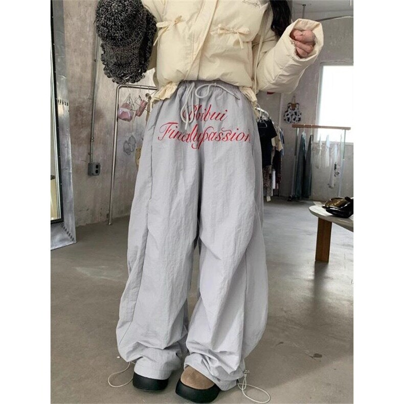 字母刺绣褶皱伞兵工装裤女秋冬季新款加绒加厚阔腿弯刀裤KB223,男装休闲裤,星座1116A（原606A-3）