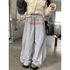 字母刺绣褶皱伞兵工装裤女秋冬季新款加绒加厚阔腿弯刀裤KB223，男装休闲裤，星座1116A（原606A-3）