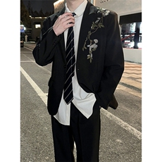 春秋高级感轻奢立体绣花重工亮片休闲西服外套套装男痞帅演出西装，男装西服套装，星座601-1
