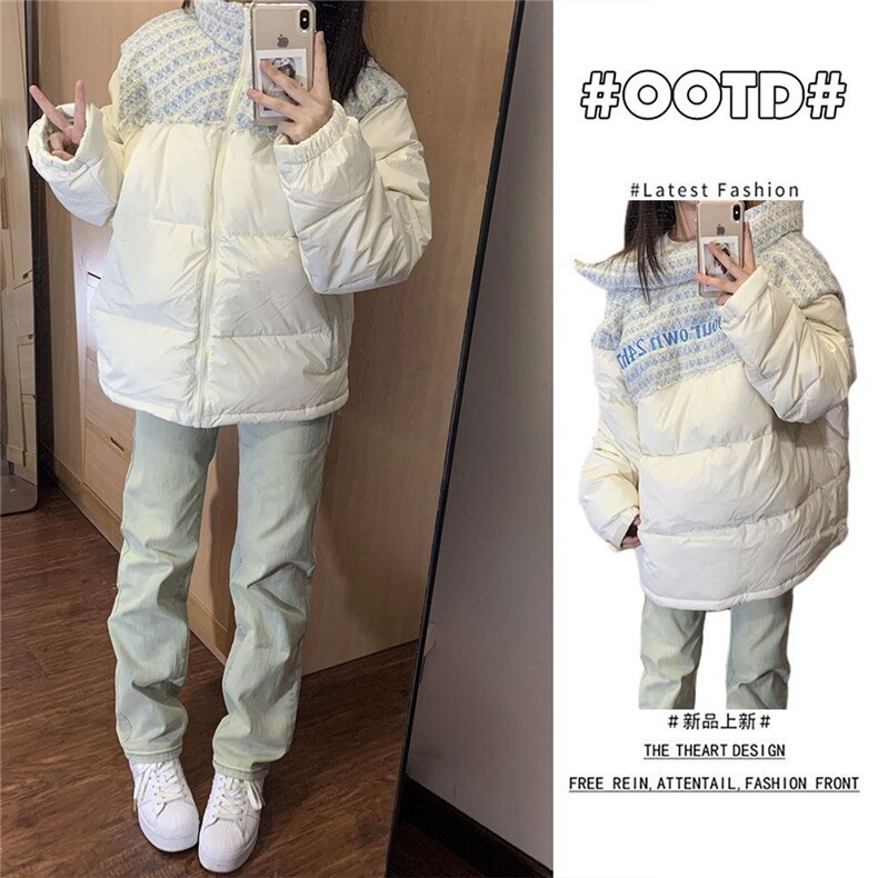 潮高级感针织拼接立领羽绒棉服加厚小众情侣面包服Y321-P88网图图片