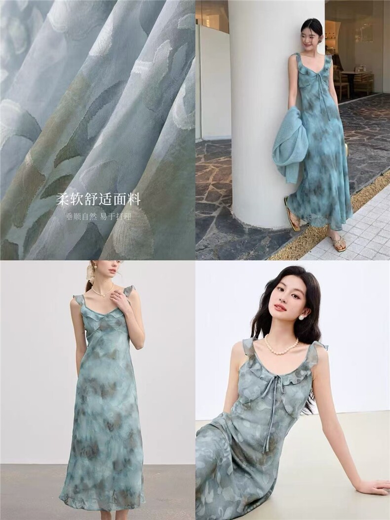 进口韩系肌理立体提花荷叶扎染连衣裙,女装连衣裙,湘姗