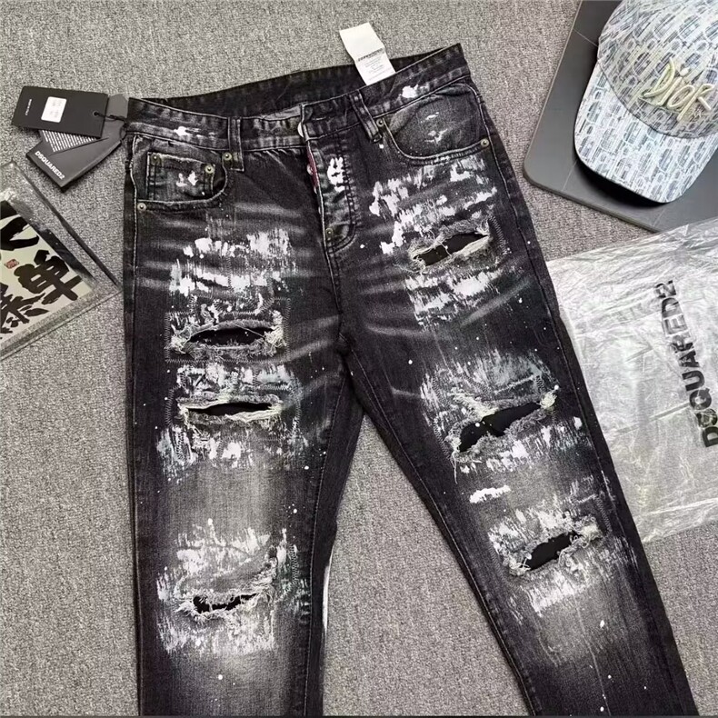 1506/QH1310/P56美式街头水洗做旧破洞直筒宽松欧美高街风长裤子图片