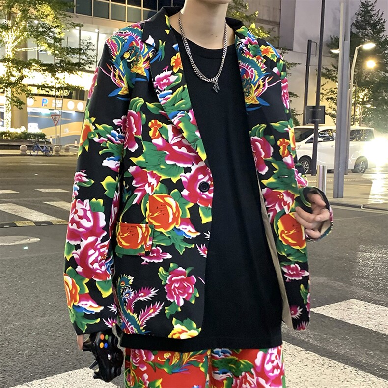 XZ01港风文艺男大码宽松西服东北大花潮牌开衫男女风民族特色,男装西服,星座115A(原星座507）