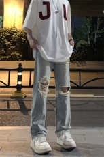 B221美式ins高街暗黑系小众拉链直筒牛仔裤LK23073-P65控88，男装牛仔裤，电商B221