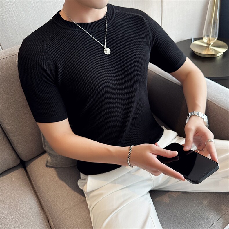 2024秋季新款高品质时尚修身短袖毛衣针织打底衫衫T恤男M17-p55，男装针织衫/毛衣，电商D303