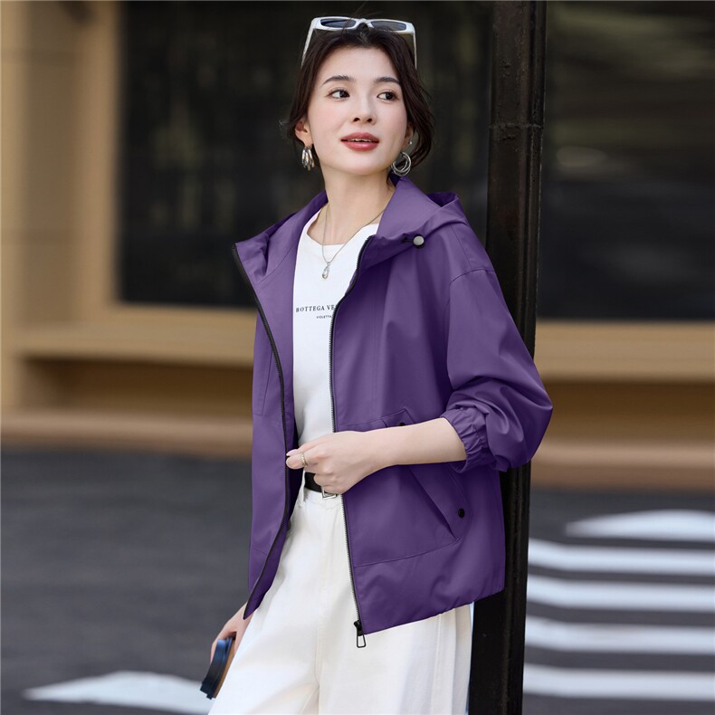 2026年春季新款宽松连帽纯色短外套夹克,女装短外套,简韵佳
