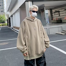A958-P48秋季小众双拉链设计感上衣男美式高街宽松嘻哈连帽卫衣，男装卫衣，星座512-6