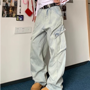 DN0092-P60抖音高品质大口袋牛仔裤男秋季高街水洗裤-网图现货图片