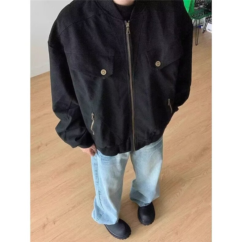 秋冬韩版时髦复古cleanfit工装皮质短款夹克外套男士宽松棒球服潮,男装夹克,星座516A