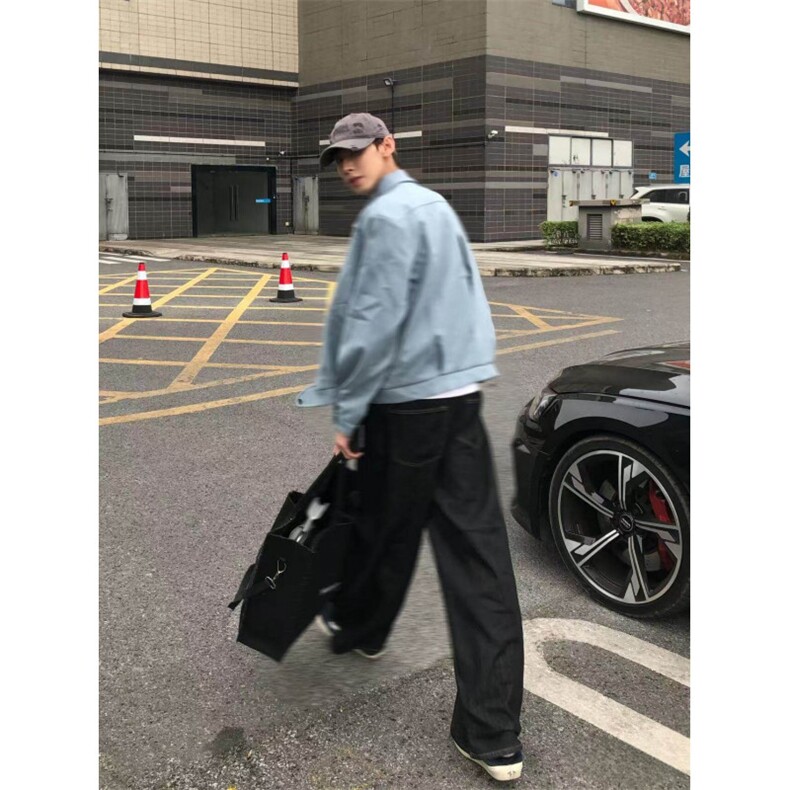 网图~cleanfit冰川蓝春季短款垫肩翻领皮衣夹克外套男JK2577批90,男装夹克,星座1004-6