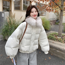 气质超好看韩货大毛领白色羽绒服女2026冬新款高级感百搭短款外套，女装羽绒服，2C218