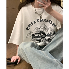 中性夏季新款麂皮绒高街印花圆领宽松短袖T恤男女半袖D288P33，男装T恤，电商A335-1（原A458）