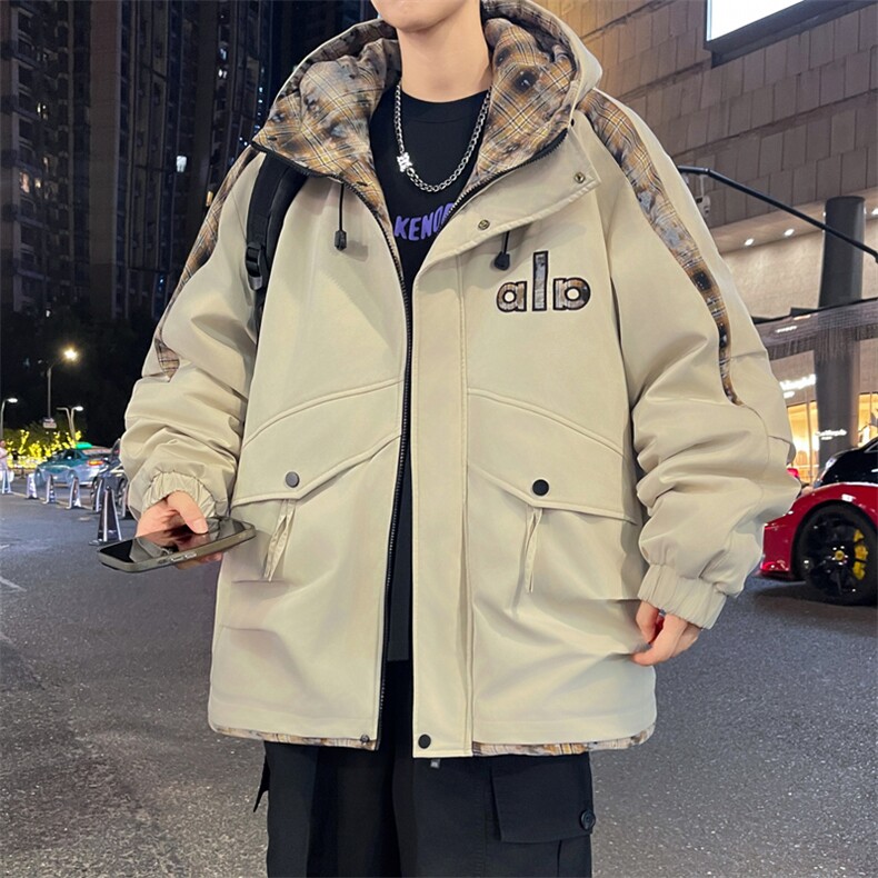 秋冬学院风连帽潮流宽松夹克加绒加厚外套A436-6813-P85145,男装夹克,电商A436