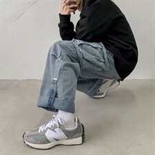 工装牛仔裤男宽松韩版潮流复古ins痞帅炸街阔腿直筒长裤kz07-p45图片