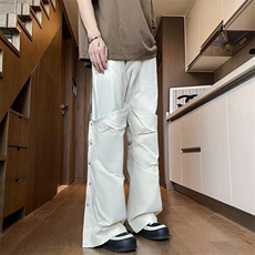 纯色美式小众潮牌冲锋裤男士款春秋季休闲排扣工装裤高街裤子，男装工装外套，星座1013